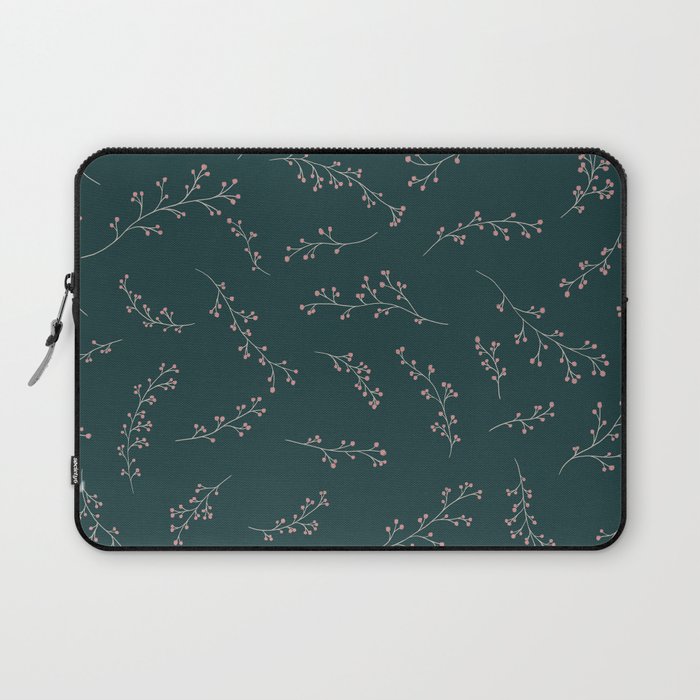Berry Branches Pattern in Green and Pink Laptop Sleeve by Foxglove and ...