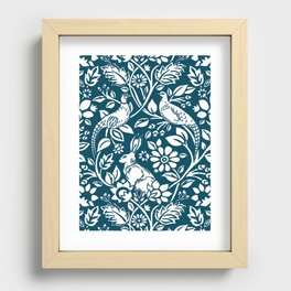 Pheasant and Hare Pattern, Indigo Blue and White Recessed Framed Print