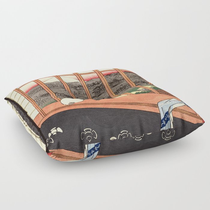 Asakusa Ricefields and the Torinomachi Festival, One Hundred Famous Places in Edo by Utagawa Hiroshige Floor Pillow