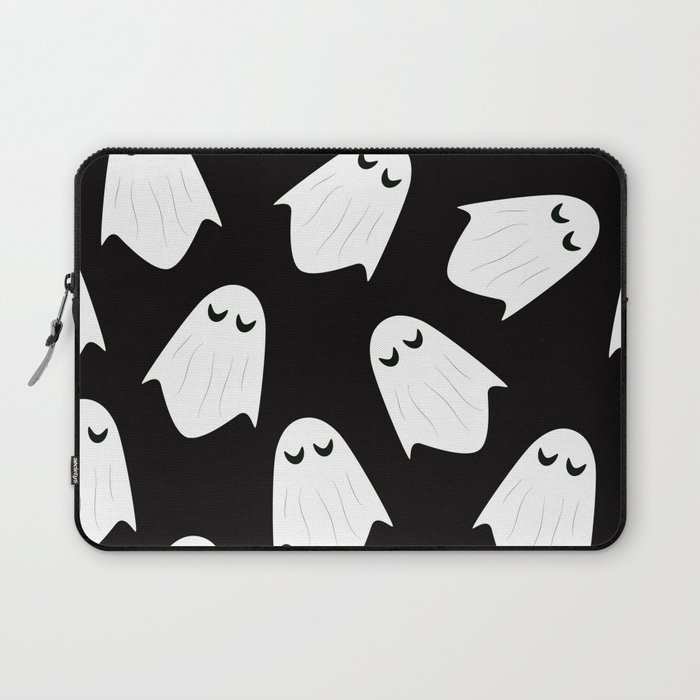 White Boo Ghost Halloween Pattern Black  Laptop Sleeve