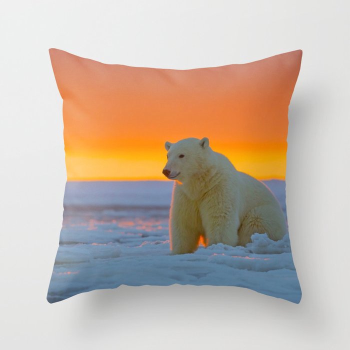 Sunset Polar Bear Throw Pillow