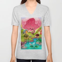 Group of cute animals in the countryside V Neck T Shirt