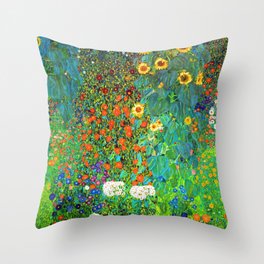 Gustav Klimt Garden with Sunflowers Throw Pillow