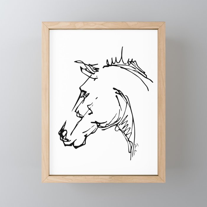 Horse head, line art sketch Framed Mini Art Print