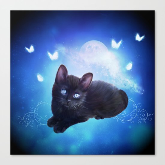 Cute little black kitten Canvas Print