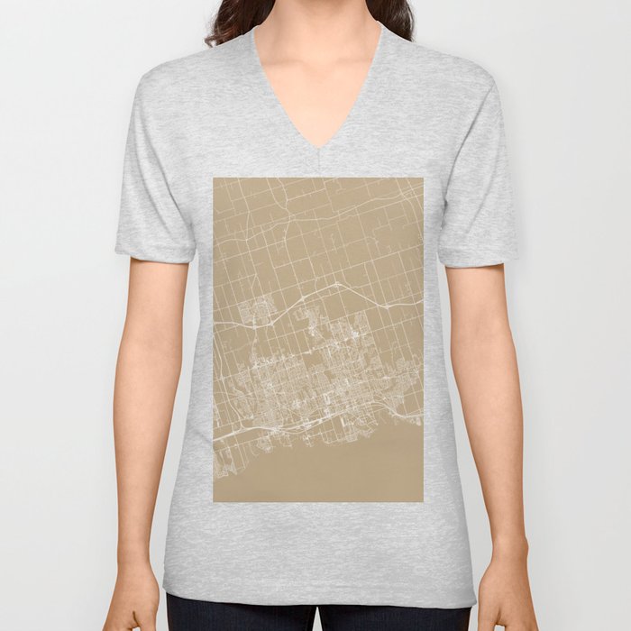 Canada, Oshawa - Artistic Map - Beige V Neck T Shirt