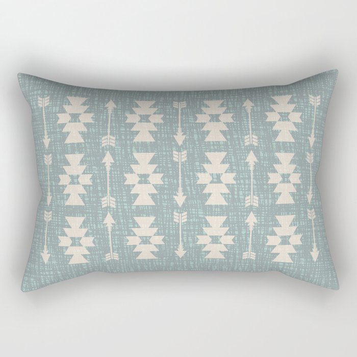 Southwestern Arrow Pattern 249 Turquoise and Beige Rectangular Pillow