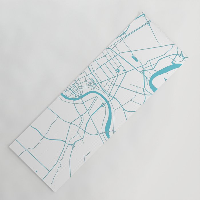 Bangkok Thailand Minimal Street Map Turquoise And White Ii Yoga