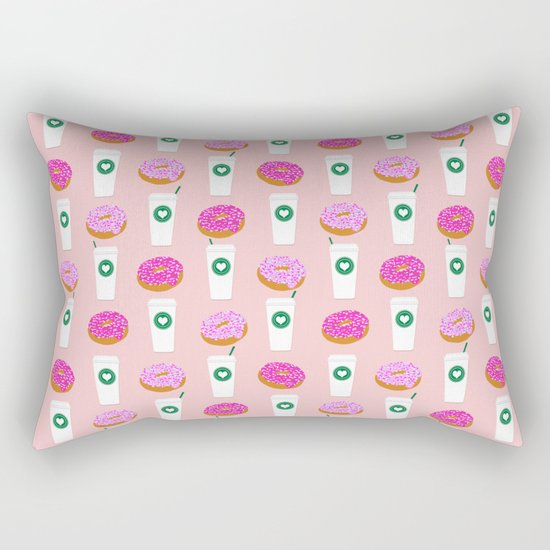 Coffee and donuts cute latte breakfast food pattern print pastel pink girly coffee cell phone cases Rectangular Pillow