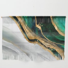 Malachite green watercolor and gold Wall Hanging