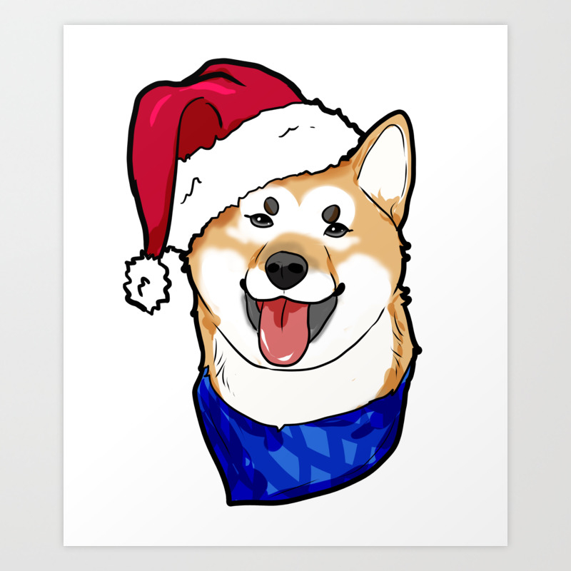 Shiba Inu Dog Christmas Hat Present Art Print By Moonpie90 Society6