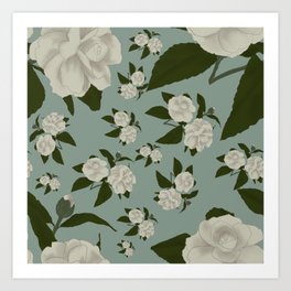 Vintage White flower pattern Art Print