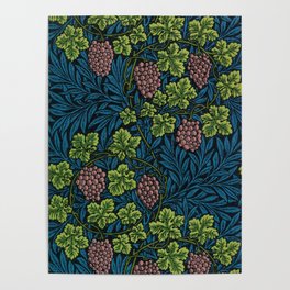 William Morris Midnight blue grapes and grape vines vineyard textile pattern 19th century floral print Poster