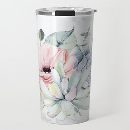 Pretty Succulents on Marble by Nature Magick Travel Mug