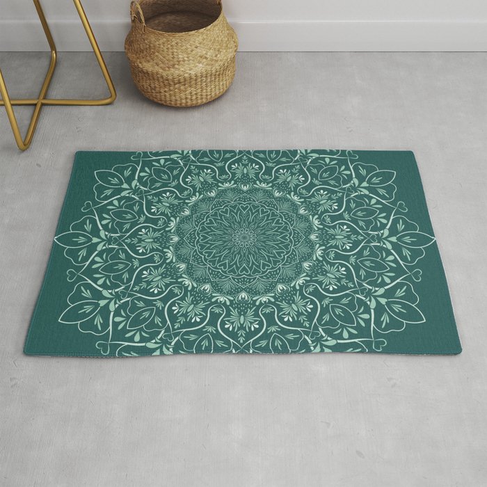 Boho Dark Green Mandala Rug