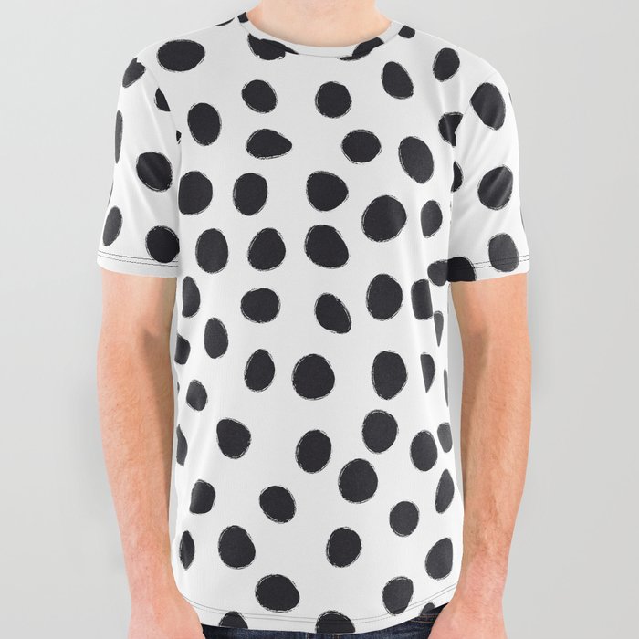 Hand Drawn Polka Dots, Spots Black &  White All Over Graphic Tee