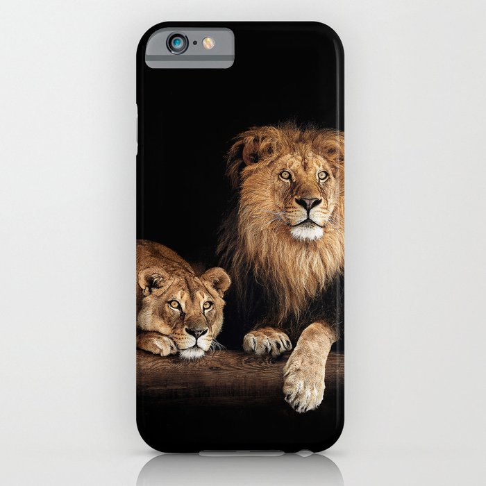 Portrait of Lion Family on dark background - vintage nature photo iPhone Case