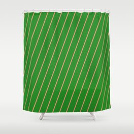 [ Thumbnail: Dark Salmon and Forest Green Colored Lines/Stripes Pattern Shower Curtain ]
