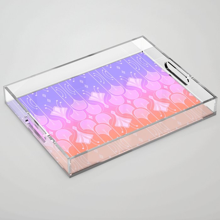 Art Deco Botanical Leaf Shapes Lavender Peach Ombre Gradient Acrylic Tray