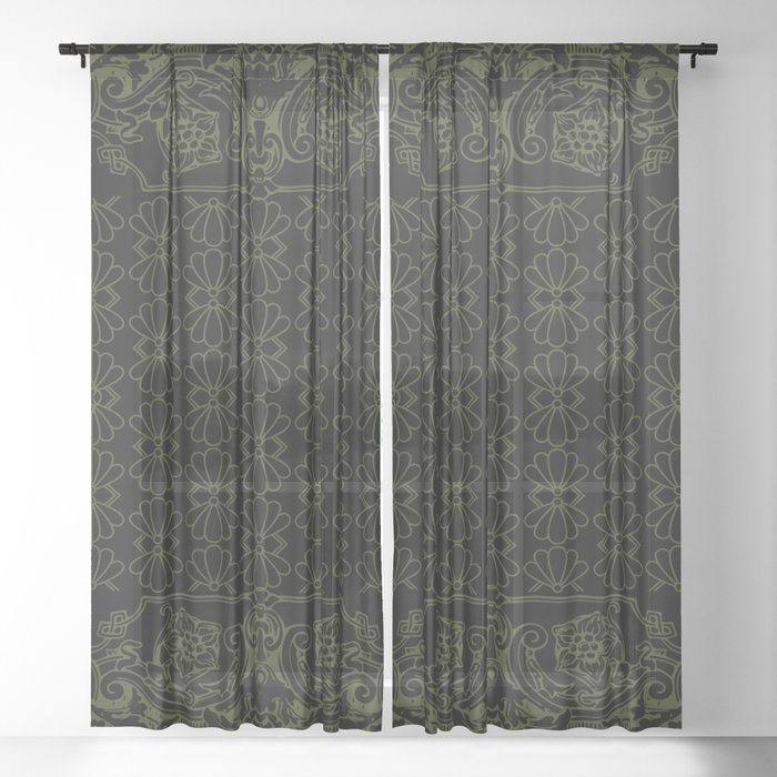 Bandana Inspired Pattern | Green on Black Sheer Curtain
