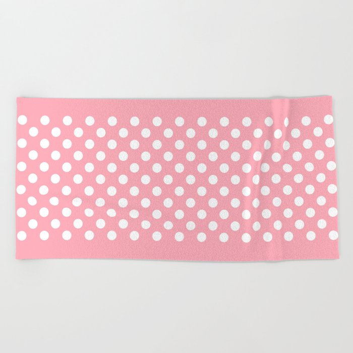 Dots - white on pink Beach Towel