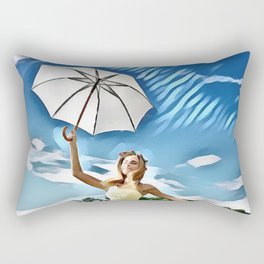 Happy Girl With an Umbrella Rectangular Pillow