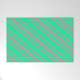 [ Thumbnail: Dark Gray and Green Colored Lines Pattern Welcome Mat ]
