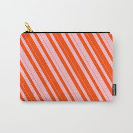 [ Thumbnail: Pink and Red Colored Lined Pattern Carry-All Pouch ]