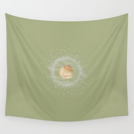 Watercolor Seashell and Sand on Sage Green Wall Tapestry