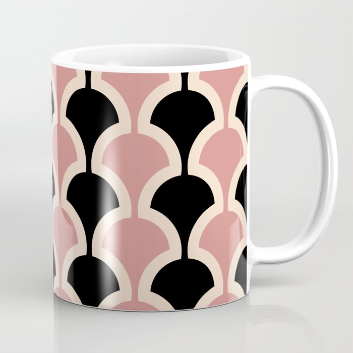 Classic Fan or Scallop Pattern 441 Black and Dusty Rose Coffee Mug