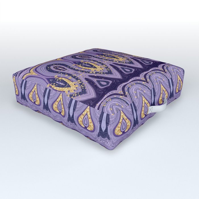 Periwinkle Gold Rug Pattern Outdoor Floor Cushion