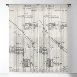 Fishing Rod Patent - Fishing Art - Antique Sheer Curtain