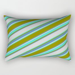 [ Thumbnail: Green, Blue, Light Gray & Turquoise Colored Striped Pattern Rectangular Pillow ]