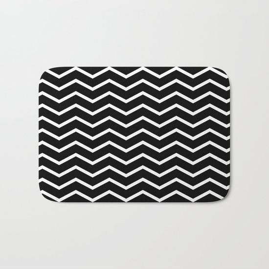 White Chevron On Black Bath Mat