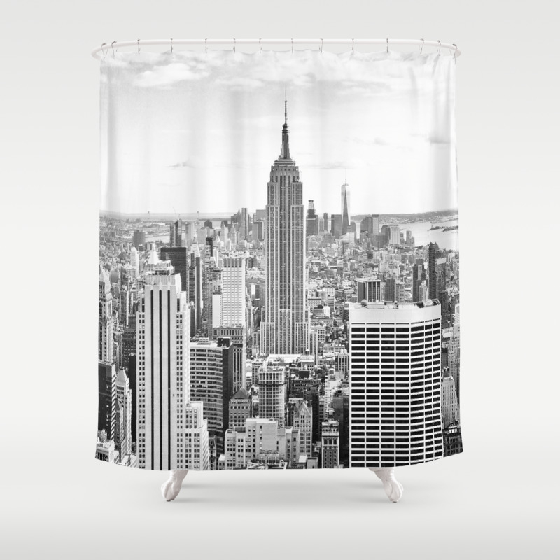 DKNY Cityscape Broadway New York  Shower Curtain Hooks White Black Skyline NYC 