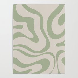 Liquid Swirl Abstract Pattern in Almond and Sage Green Poster