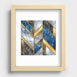 Art Deco Gold + Midnight Blue Abstract Chevron Recessed Framed Print
