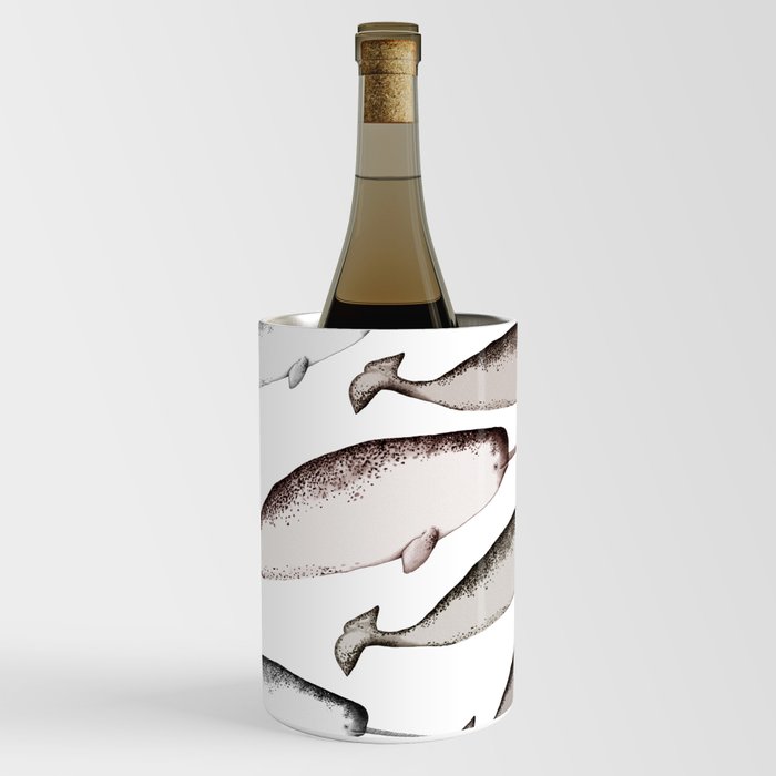 The Swim of Narwhal Whales - Whale Watercolor Illustration  Wine Chiller