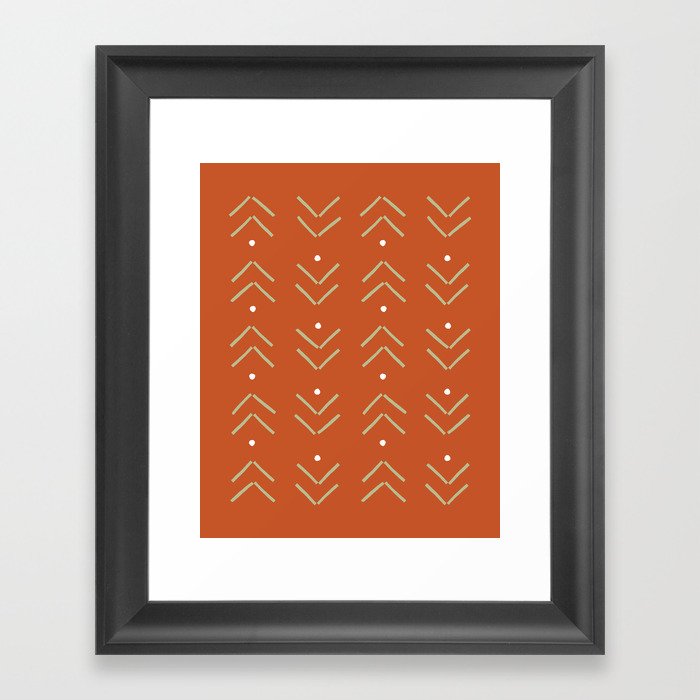Arrow Geometric Pattern 14 in Sage Green Orange Framed Art Print