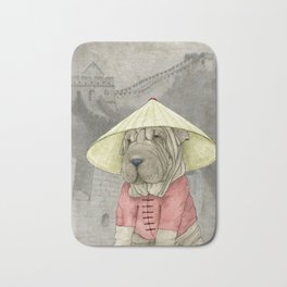 Shar Pei on the Great Wall Bath Mat | Illustration, Dog, Greatwall, Sharpei, Funny, Barruf, Drawing, Architecture, Animal, China 
