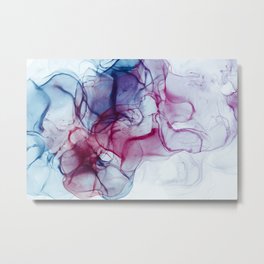 Alcohol Ink Abstract Wash Background. Mixing Blue Aqua Acrylic Paints Metal Print