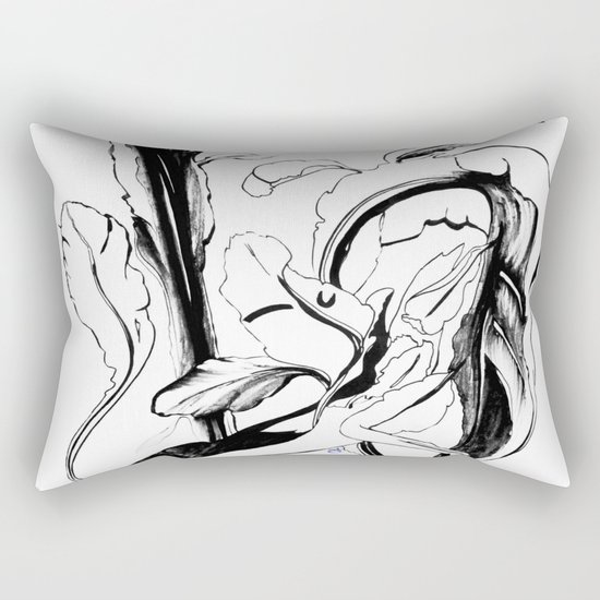 Plant in Blue Marker - Leaf of Life Miracle Leaf - Black and White Rectangular Pillow