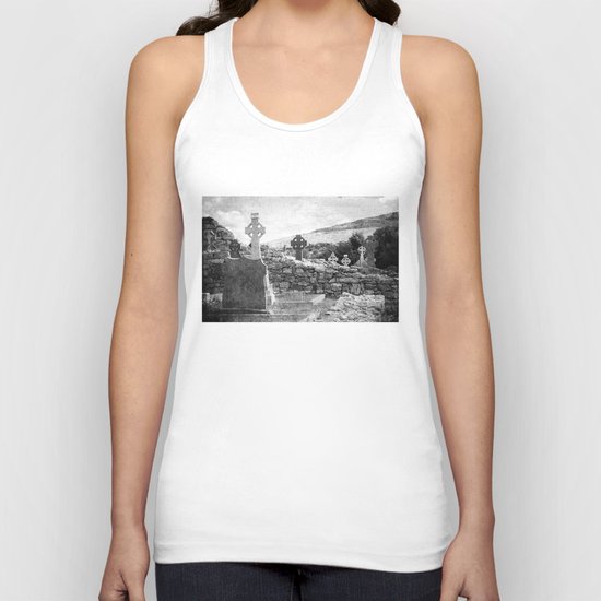 Halloween Graveyard | Horror | Black and White Cemetery | Gothic Graves | Unisex Tank Top
