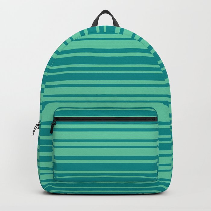 Aquamarine and Dark Cyan Colored Stripes Pattern Backpack