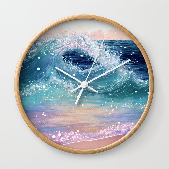 Watercolor Ocean Waves 02 Wall Clock