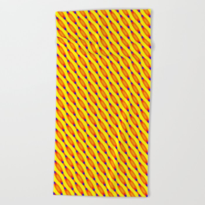 Orange Fire Diagonal Chain With Blue Dot Seamless Pattern Design Beach Towel
