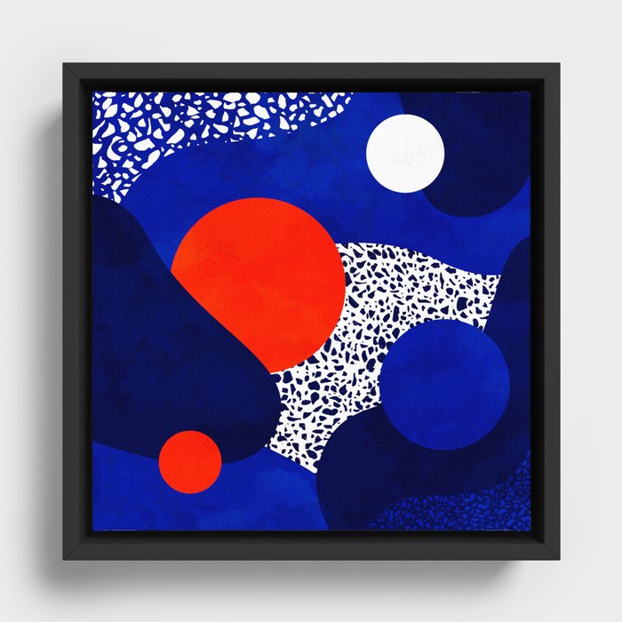 Terrazzo galaxy blue night white red Framed Canvas