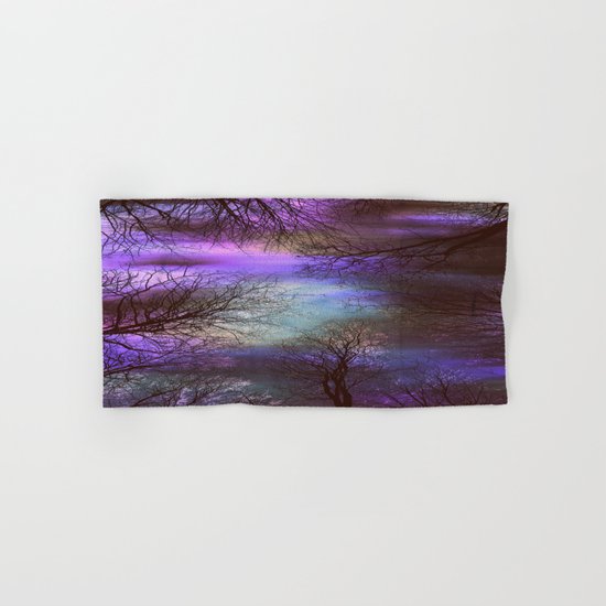 midnight trees purple green teal Hand & Bath Towel