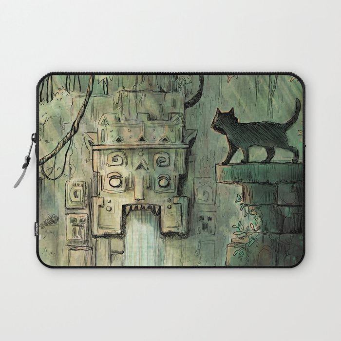 Curious Cat in Ancient Ruins Laptop Sleeve