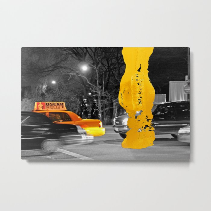 NYC Yellow Cabs - Movie Night - Brush Stroke Metal Print